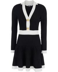 Balmain - Dress With V Neck And Flared Skirt - Lyst