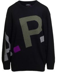A.P.C. - Crewneck Sweater With All-Over Logo - Lyst