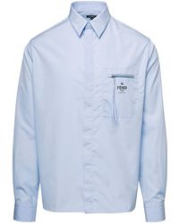 Fendi - Light Short Sleeved Shirt With Logo Print And Zip - Lyst