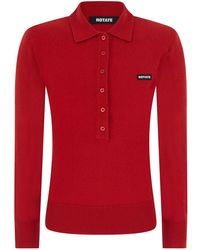 ROTATE BIRGER CHRISTENSEN - Long-Sleeved Polo Shirt With Classic Collar And Front Logo Patch - Lyst
