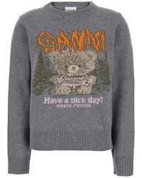 Ganni - Ganni Graphic-Knit Wool Sweater - Lyst