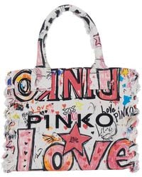 Pinko - Tote Bag Beach Shopper Canvas Stampa - Lyst