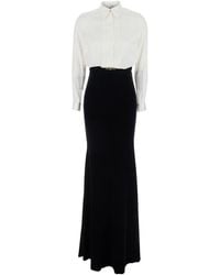 Elisabetta Franchi - White And Black Long Dress With Metallic Detail And Skirt Design In Fabric Woman - Lyst