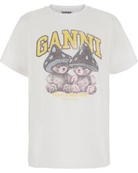 Ganni - Round Neck T-Shirt With Maxi Print On The Front - Lyst