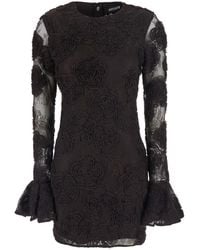 ROTATE BIRGER CHRISTENSEN - Mini Dress With All-Over Floral Embroidery And Long Flare - Lyst