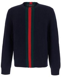Gucci - Ribbed Sweater With Web Stripe On The Front And Back - Lyst