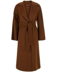 Max Mara - Coat With Wide Notched Revers And Front Belt Clos - Lyst