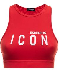 DSquared² Top in cotone stretch con stampa logo d-squared2 donna - Rosso