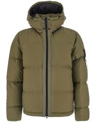 Stone Island - Down Jacket With Removable Hood And Logo Patch On The Sleeve - Lyst
