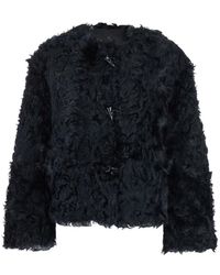 Plain - Collarless Fur Jacket With Front Toggle Closure - Lyst