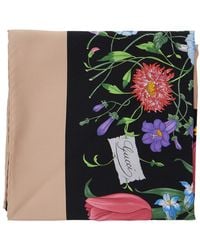 Gucci - Square Scarf With All-Over Flora Print - Lyst