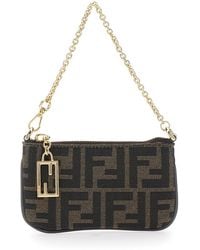 Fendi - Mini Bag With Chain-Link Shoulder Strap And Ff Plaque On T - Lyst