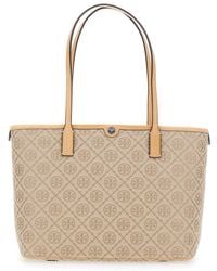 Tory Burch - Small Tote Bag With All-Over Logo Monogram And Top Zi - Lyst