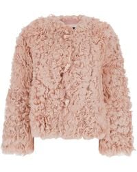 Plain - Collarless Fur Jacket With Front Toggle Closure - Lyst