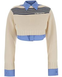 Balenciaga - Crop Sweater With Double-Layer Design And Logo Letter - Lyst