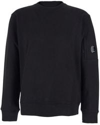 C.P. Company - Crew Neck Sweater With Logo Patch Applied On The Sl - Lyst