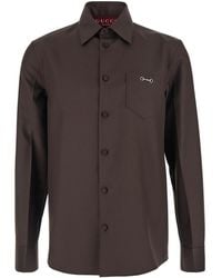 Gucci - Shirt With Classic Collar And Horsebit On The Front - Lyst