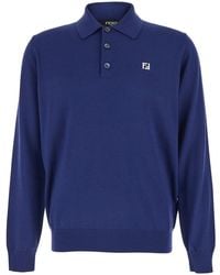 Fendi - Long Sleeve Polo With Classic Collar And Ff Plate On The Fr - Lyst