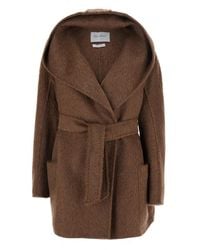 Max Mara - 'Golf' Shearling Coat With Hood And Front Belt - Lyst