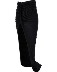Rick Owens - Maxi Black Skirt With Gatherings And Deep Split In Cotton Woman - Lyst