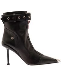 McQueen - Leather Ankle Boots With Zippered Closure And Adjustable Buckle - Lyst