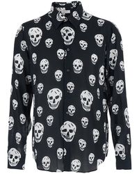 McQueen - Shirt With All-Over Skull Print And Pointed Collar - Lyst