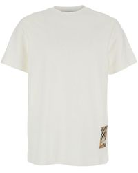 Burberry - T-Shirt With Logo Patch With Check Motif On The Front - Lyst