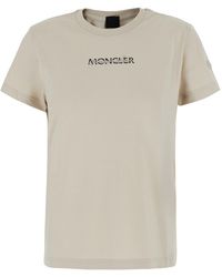 Moncler - Crew Neck T-Shirt With Logo Lettering On The Front And L - Lyst