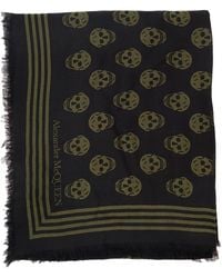 Alexander McQueen - Black And Military Green Scarf With Skull And Logo Print In Modal - Lyst