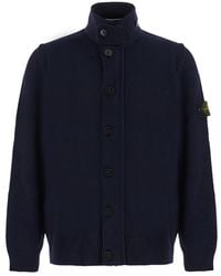 Stone Island - Cardigan Con Collo Alto E Patch Logo Sulla Manica - Lyst