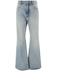 Balenciaga - Light E Flared Jeans With Logo Patch At The Back In Cotton Denim - Lyst