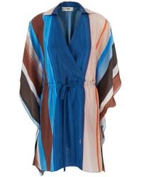 Fendi - Short Dress With Crossed V-Neck And All-Over Striped Motif - Lyst