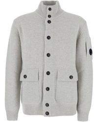 C.P. Company - Cardigan With High Neck And Logo Plaque On The Sleeve - Lyst