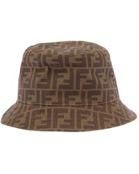 Fendi Woman Fabric Ff Bucket Hat - Natural