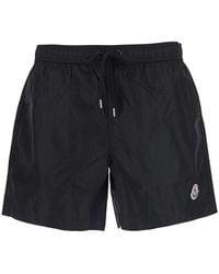 Moncler - Swim Shorts With Elasticated Waist And Logo Patch On The - Lyst