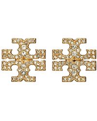 Tory Burch - Orecchini 'Kira' Con Motivo Doppia T E Decorazione Con Cris - Lyst