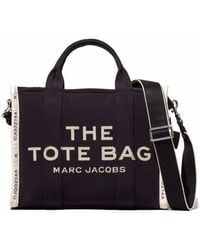 Marc Jacobs - 'small Tote' Black Tote With Contrasting Logo Embroidery In Cotton And Polyester - Lyst