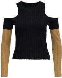 ANDERSSON BELL Long Sleeves Rayon Blend T-shirt With Off Shoulders - Black