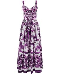 Dolce & Gabbana - Abito Lungo Con Scollo A Cuore E Stampa Geometrica All - Lyst