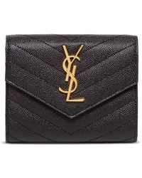 Saint Laurent - Grain De Poudre Leather Wallet With Metal Logo - Lyst