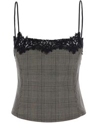 Pinko - Top With Neckline With Lace Details And Check Motif All-Ove - Lyst