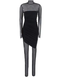 Norma Kamali - Mini Dress With Asymmetric Hem And Mesh Sleeves - Lyst