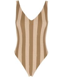 Fendi - Reversible Swimsuit With V Neck And All-Over Striped Motif - Lyst