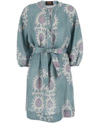 Bazar Deluxe - Light Short Dress With V-Neck And All-Over Floral Pr - Lyst