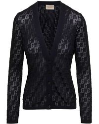 Gucci - Long Sleeved Cardigan With Gg Motif - Lyst