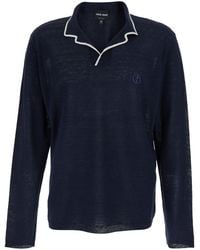 Giorgio Armani - Sweater With Contrast Collar And Logo Embroidery O - Lyst