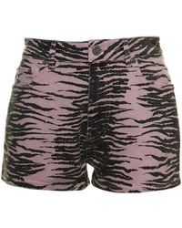 Ganni - Organic Denim Zebra Printed Shorts - Lyst