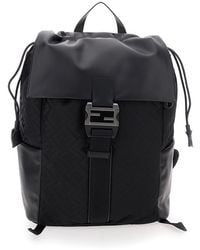 Fendi - Backpack With Logo Plaque And All-Over Ff Motif - Lyst