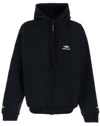 Balenciaga - Cotton Hoodie With Zip Closure And Front Logo - Lyst