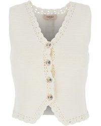 Twinset - V-Neck Crochet Knit Vest - Lyst
